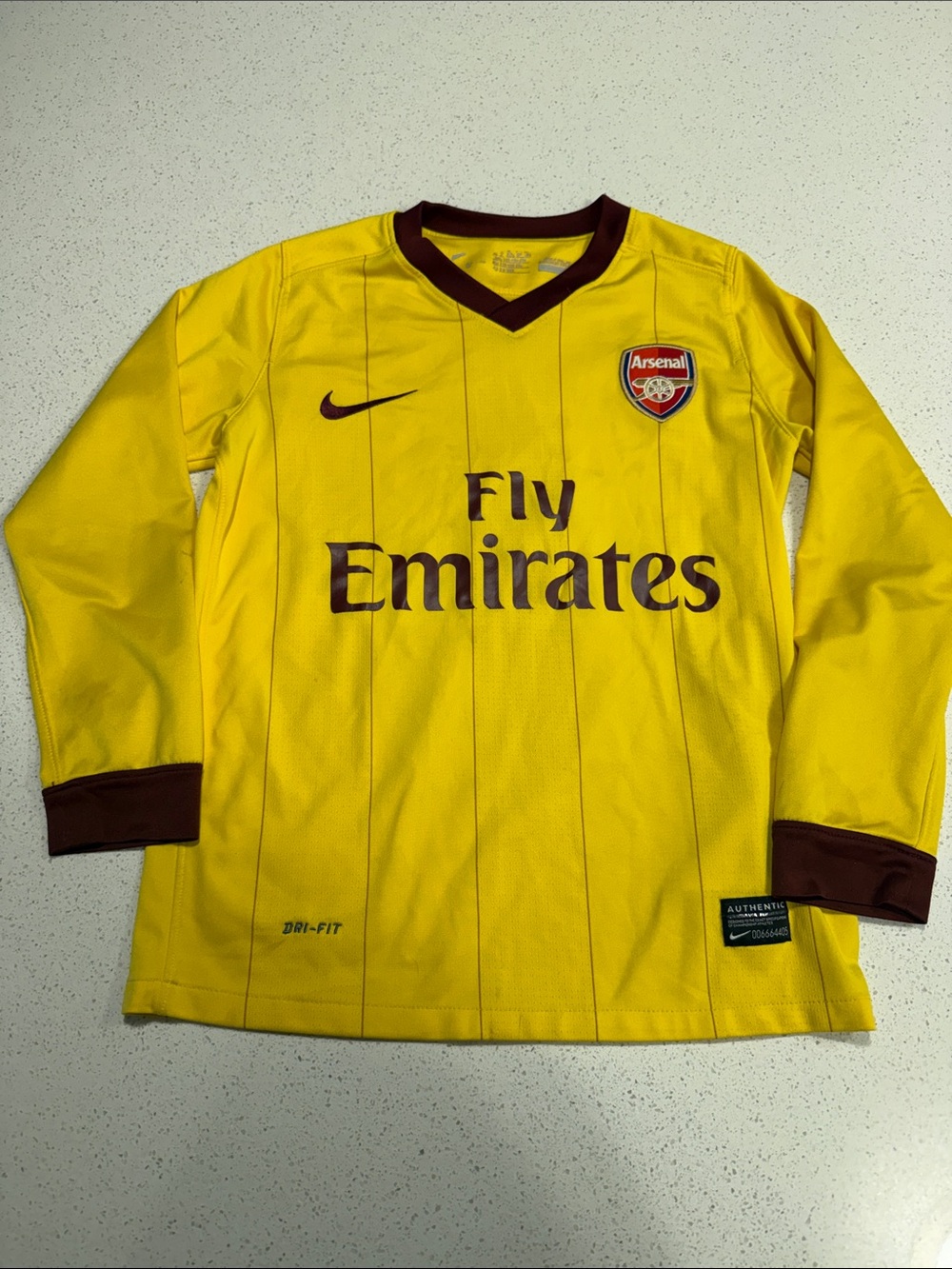 Nike Kids Yellow and Maroon Arsenal Long-Sleeve Jersey